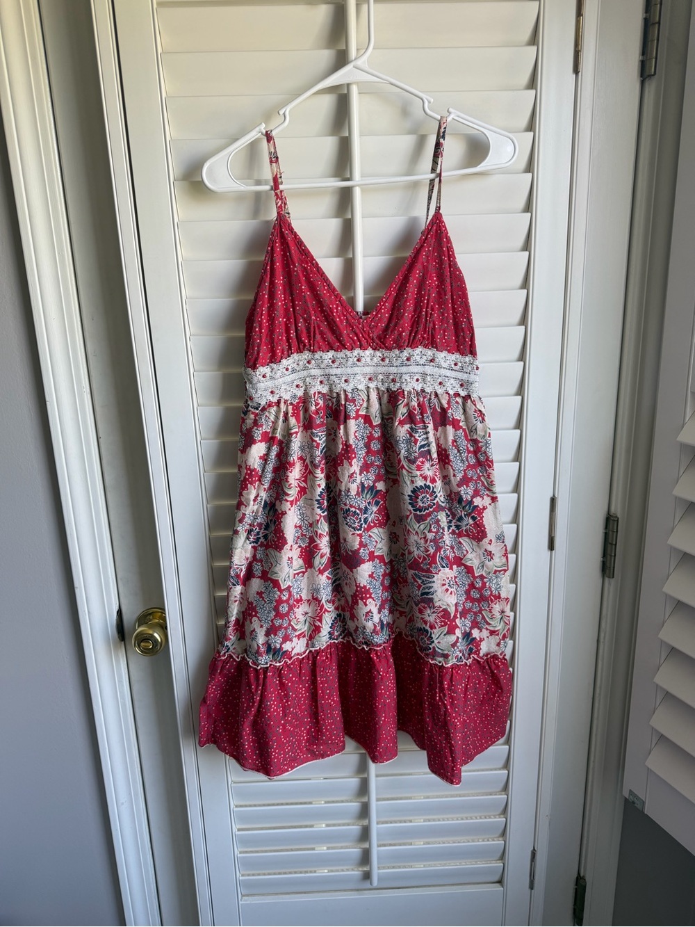 Girls Red Floral Tiered Sundress with Lace Waist